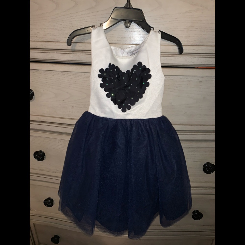 White & Navy Heart Toddler Dress